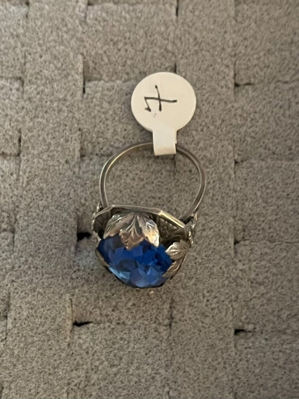 Vintage Silver Ring Signed Blue Glass ? Statement Size 7 Retro Cocktail Ring - Picture 5 of 15
